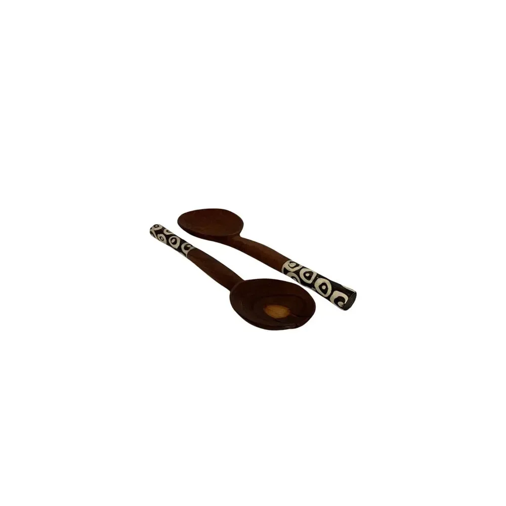 Hand Carved Olive Wood Salad Servers Bone Handles Kenya 12